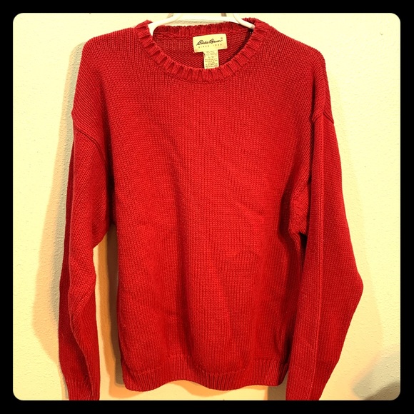 Vintage quality Eddie Bauer Red knit sweater Men L - Picture 1 of 3